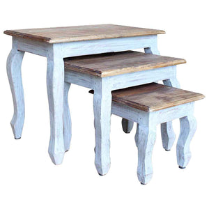 Set Tavolini a Incastro 3 pz in Legno Massello di Mogano
