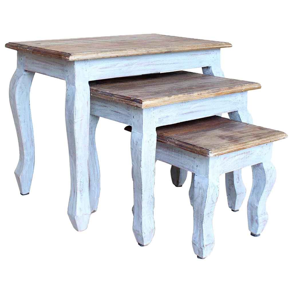 Set Tavolini a Incastro 3 pz in Legno Massello di Mogano