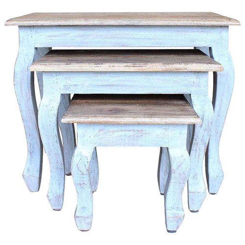 Set Tavolini a Incastro 3 pz in Legno Massello di Mogano
