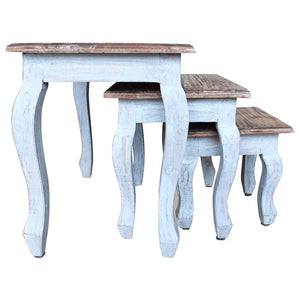 Set Tavolini a Incastro 3 pz in Legno Massello di Mogano