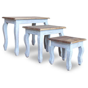 Set Tavolini a Incastro 3 pz in Legno Massello di Mogano