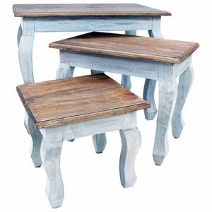 Set Tavolini a Incastro 3 pz in Legno Massello di Mogano