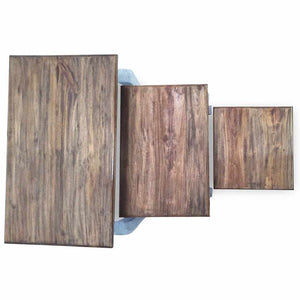 Set Tavolini a Incastro 3 pz in Legno Massello di Mogano