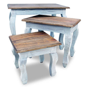 Set Tavolini a Incastro 3 pz in Legno Massello di Mogano