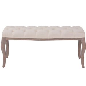 Panca Ottomana in Legno Massello e Lino 110x38x48 cm Bianco Crema