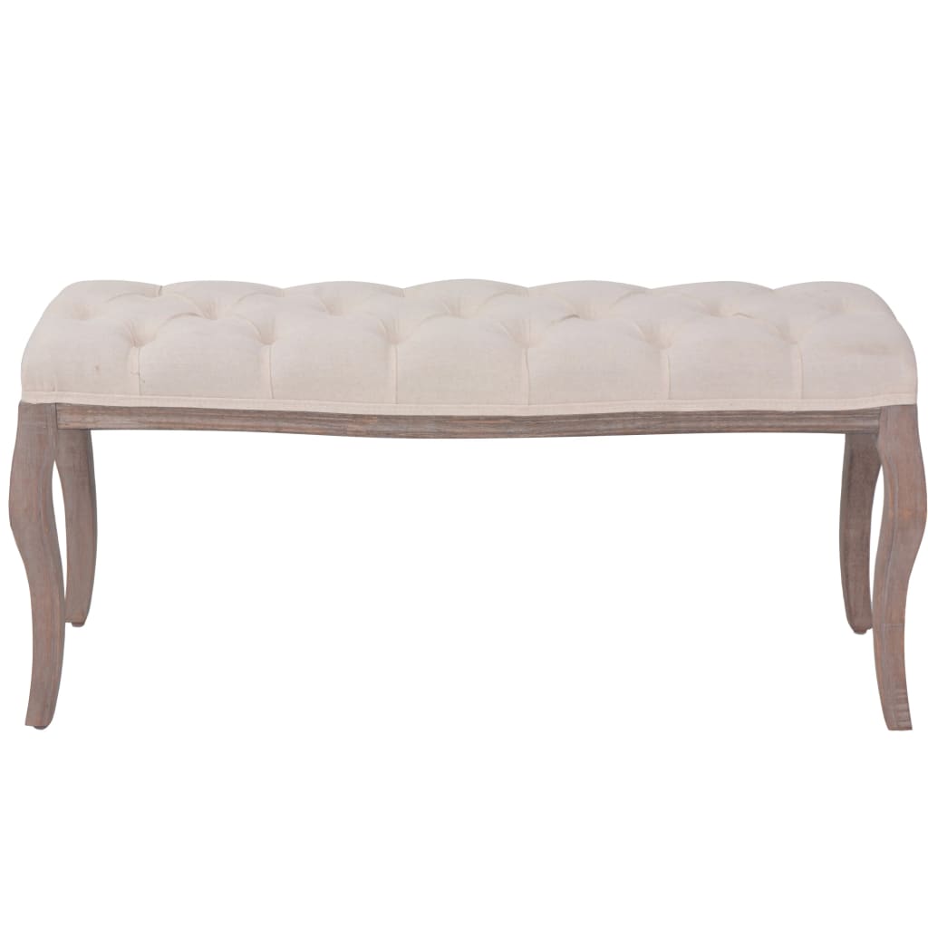 Panca Ottomana in Legno Massello e Lino 110x38x48 cm Bianco Crema