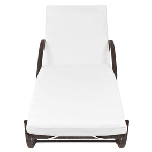 Set 2 Lettini con Tavolino in Polyrattan Marrone
