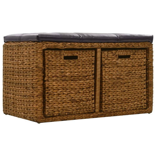 Panca Pouf in Giunco con 2 Ceste 71x40x42 cm Marrone