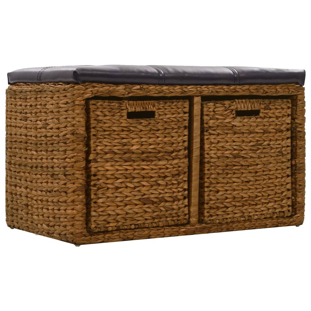 Panca Pouf in Giunco con 2 Ceste 71x40x42 cm Marrone