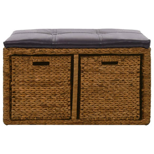Panca Pouf in Giunco con 2 Ceste 71x40x42 cm Marrone