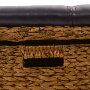 Panca Pouf in Giunco con 2 Ceste 71x40x42 cm Marrone