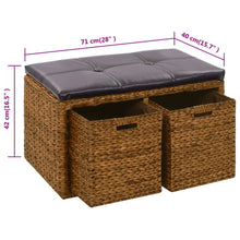 Indlæs billede til gallerivisning Panca Pouf in Giunco con 2 Ceste 71x40x42 cm Marrone