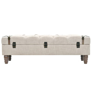 Panca Pouf con Vano contenitore in Legno Massello e Acciaio 111x34x37 cm