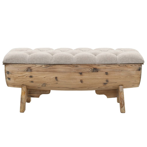 Panca Pouf in Legno Massello e Tessuto 103x51x44 cm con 2 Vani Contenitore