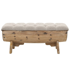 Panca Pouf in Legno Massello e Tessuto 103x51x44 cm con 2 Vani Contenitore