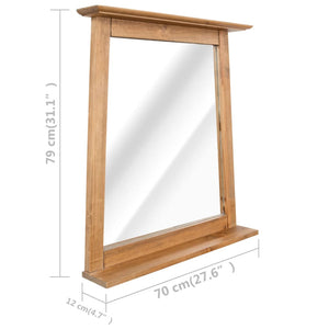Specchio con Mensola in Legno Massello di Pino 70x12x79 cm