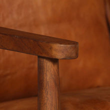 Load image into Gallery viewer, Divanetto a 2 Posti in Pelle e Legno di Acacia Marrone