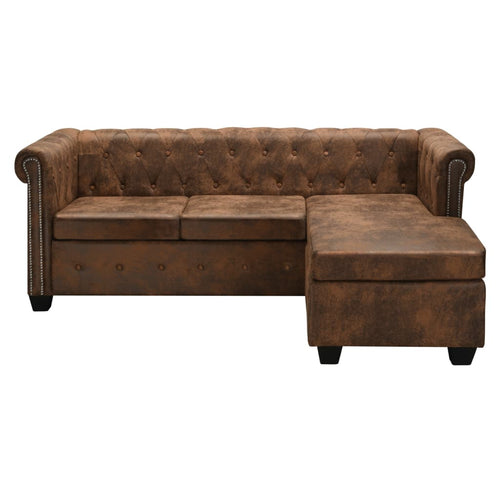 Divano Chesterfield a L in Ecopelle Marrone