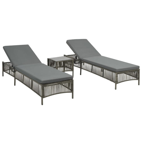 Set 2 Lettini con Tavolino in Polyrattan Grigio