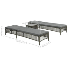 Charger l&#39;image dans la galerie, Set 2 Lettini con Tavolino in Polyrattan Grigio