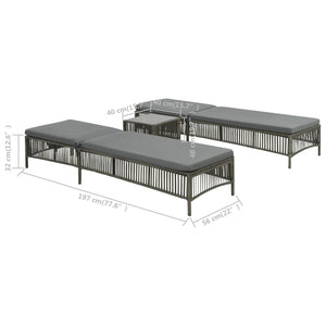 Set 2 Lettini con Tavolino in Polyrattan Grigio