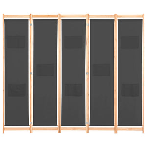 Separè 5 Pannelli Grigio 200x170x4 cm in Tessuto e legno