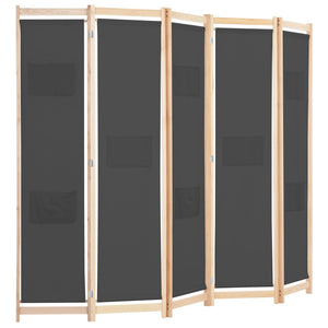 Separè 5 Pannelli Grigio 200x170x4 cm in Tessuto e legno