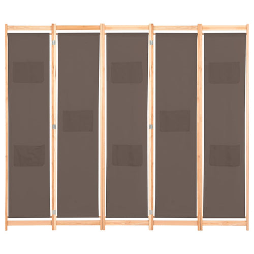 Separè 5 Pannelli Marrone 200x170x4 cm in Tessuto e legno