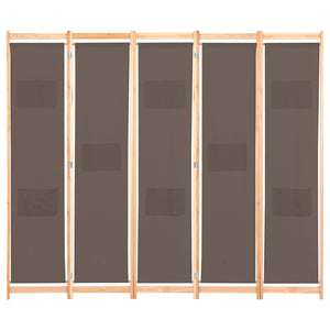 Separè 5 Pannelli Marrone 200x170x4 cm in Tessuto e legno