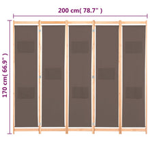Load image into Gallery viewer, Separè 5 Pannelli Marrone 200x170x4 cm in Tessuto e legno