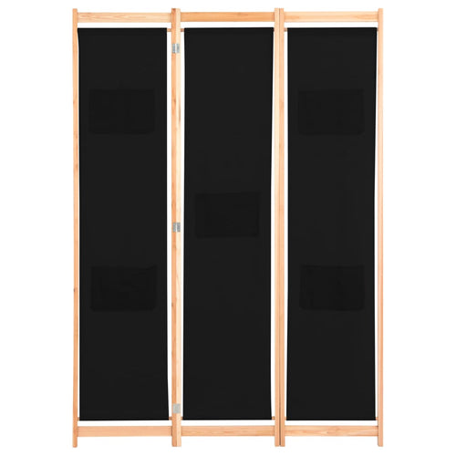 Separè 3 Pannelli Nero 120x170x4 cm in Tessuto e legno
