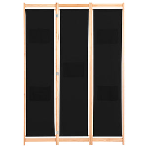 Separè 3 Pannelli Nero 120x170x4 cm in Tessuto e legno