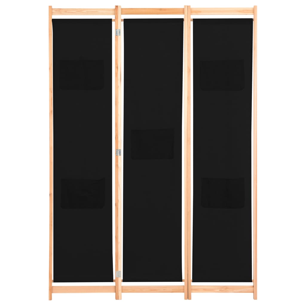 Separè 3 Pannelli Nero 120x170x4 cm in Tessuto e legno