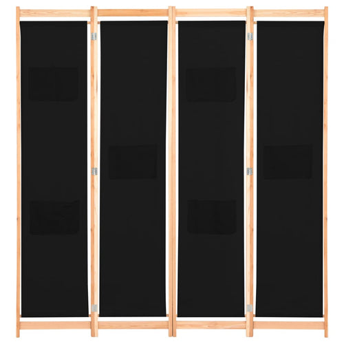 Divisorio a 4 Pannelli Nero 160x170x4 cm in Tessuto