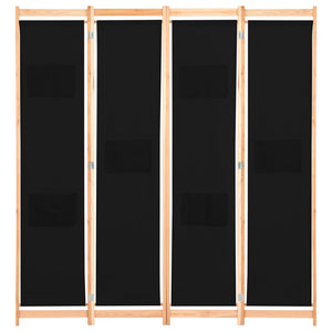 Divisorio a 4 Pannelli Nero 160x170x4 cm in Tessuto
