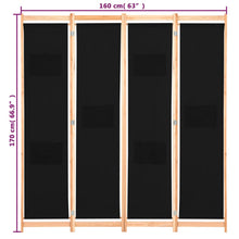 Load image into Gallery viewer, Divisorio a 4 Pannelli Nero 160x170x4 cm in Tessuto