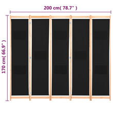 Load image into Gallery viewer, Separè 5 Pannelli Nero 200x170x4 cm in Tessuto e legno