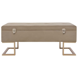Panca Pouf con Vano Contenitore 105 cm Beige in Velluto