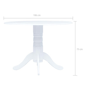 Tavolo da Pranzo Bianco 106 cm in Legno Massello di Hevea