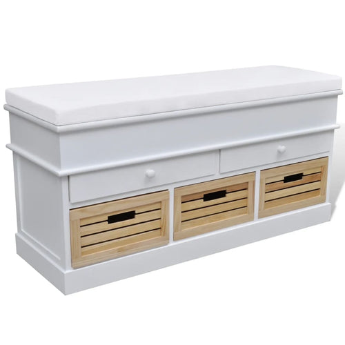 Panca Pouf Bianca con 2 Cassetti e 3 Cestini