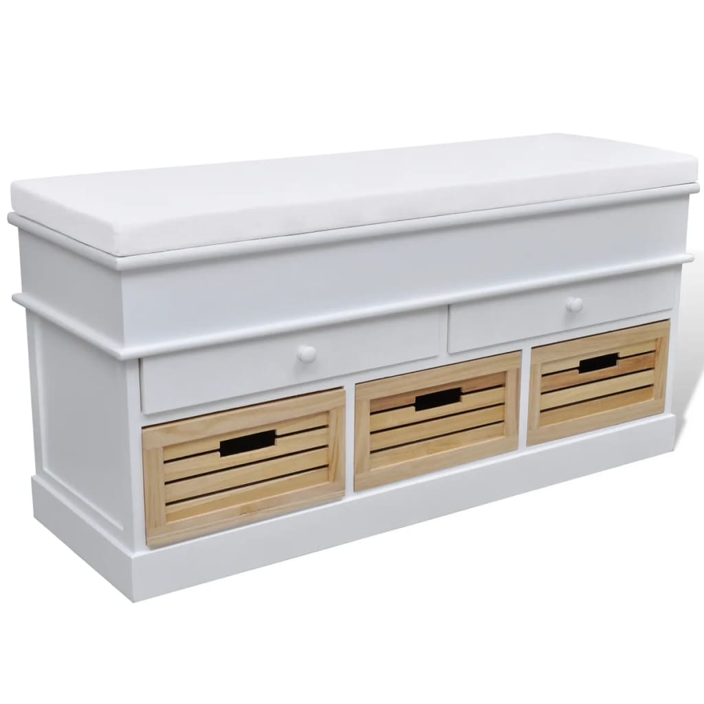 Panca Pouf Bianca con 2 Cassetti e 3 Cestini