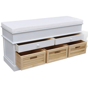 Panca Pouf Bianca con 2 Cassetti e 3 Cestini