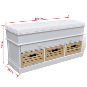 Panca Pouf Bianca con 2 Cassetti e 3 Cestini