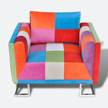 Carica l&#39;immagine nel visualizzatore di Gallery, Poltrona a Cubo con Gambe Cromo e Design Patchwork in Tessuto