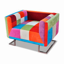 Carica l&#39;immagine nel visualizzatore di Gallery, Poltrona a Cubo con Gambe Cromo e Design Patchwork in Tessuto