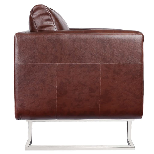 Poltrona Marrone con Gambe Cromate Marrone in Similpelle