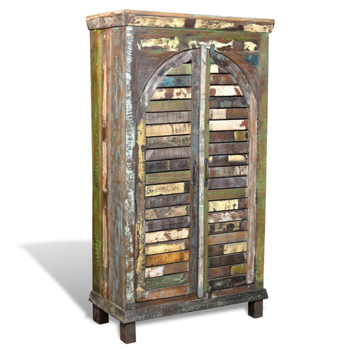 Libreria Multicolore in Legno Riciclato con 3 Scaffali e 2 Ante
