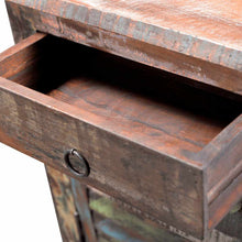 Indlæs billede til gallerivisning Tavolino Laterale con 1 Cassetto e 1 Anta in Legno di Recupero