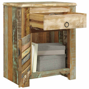 Tavolino Laterale con 1 Cassetto e 1 Anta in Legno di Recupero