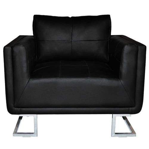Poltrona Nera con Gambe Cromate Nera in Similpelle